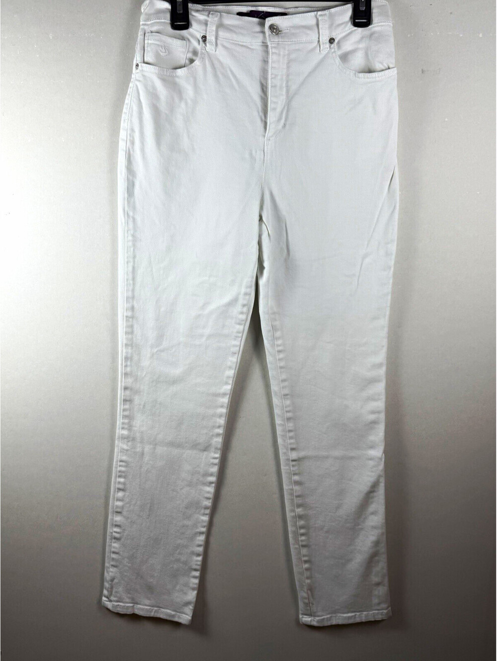 Gloria Vanderbilt Women's Straight Jeans White Denim 5-Pocket Button Zip 8